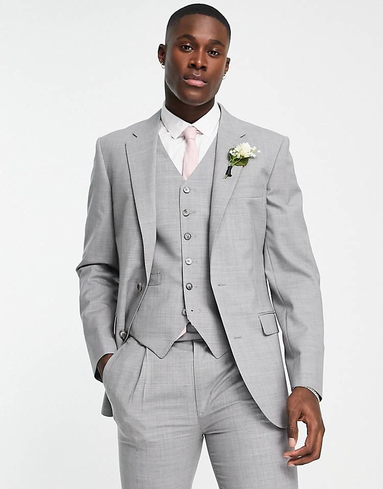 Noak premium wool-rich skinny suit in ice gray